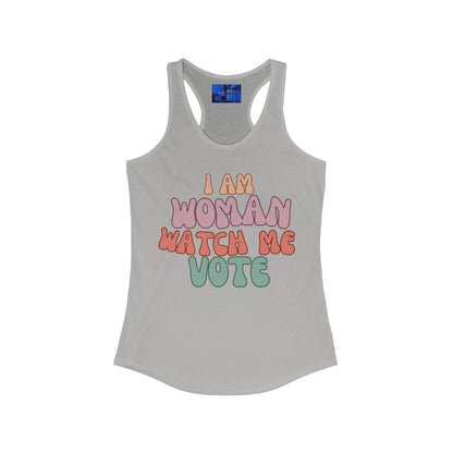 2 - sided I Am Woman Watch Me Vote Women's Racerback Tank Top by cypherpunkgear – cypherpunkgear.com | Cypherpunk Merch