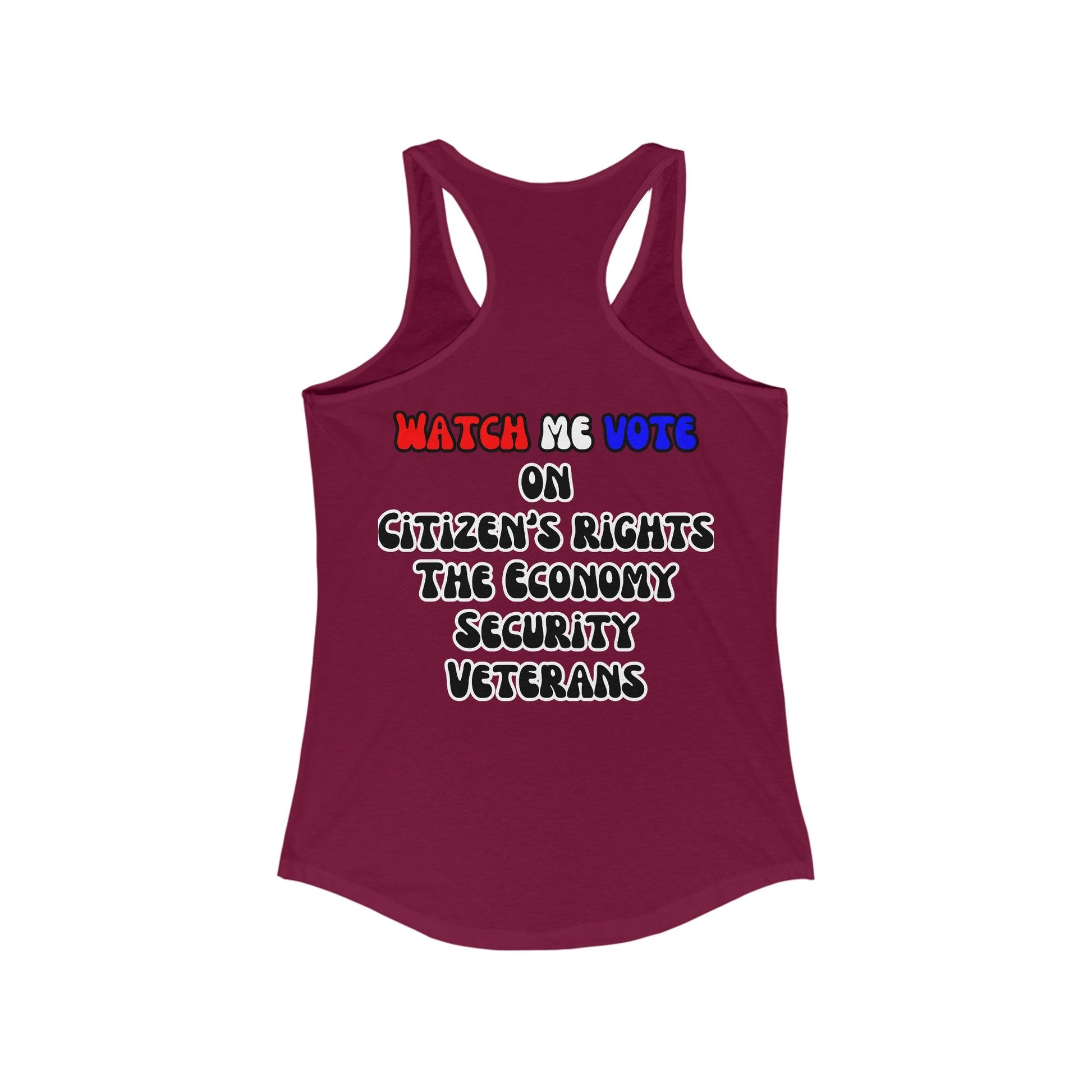 2 - sided I Am Woman Watch Me Vote Women's Racerback Tank Top by cypherpunkgear – cypherpunkgear.com | Cypherpunk Merch
