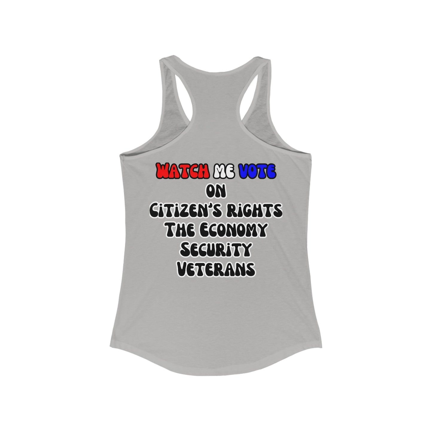 2 - sided I Am Woman Watch Me Vote Women's Racerback Tank Top by cypherpunkgear – cypherpunkgear.com | Cypherpunk Merch