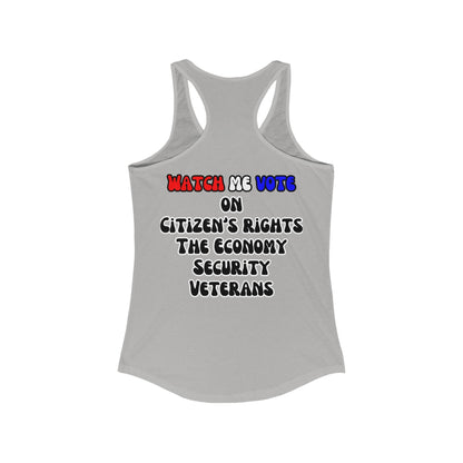2 - sided I Am Woman Watch Me Vote Women's Racerback Tank Top by cypherpunkgear – cypherpunkgear.com | Cypherpunk Merch