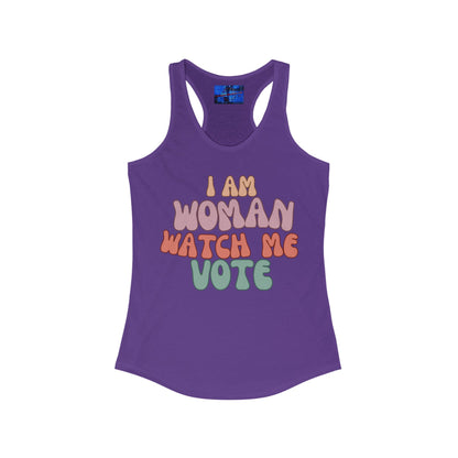 2 - sided I Am Woman Watch Me Vote Women's Racerback Tank Top by cypherpunkgear – cypherpunkgear.com | Cypherpunk Merch