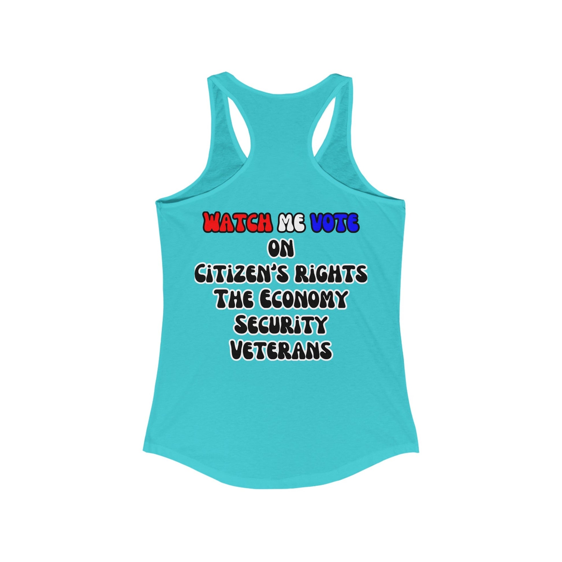 2 - sided I Am Woman Watch Me Vote Women's Racerback Tank Top by cypherpunkgear – cypherpunkgear.com | Cypherpunk Merch