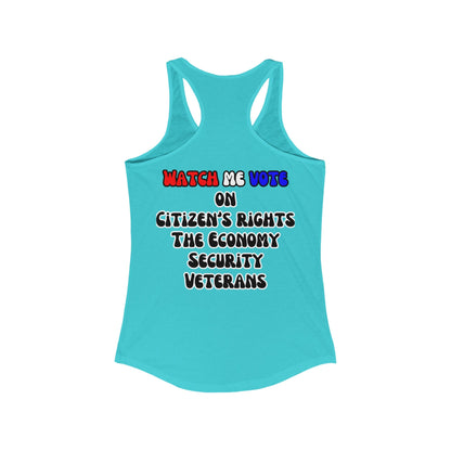 2 - sided I Am Woman Watch Me Vote Women's Racerback Tank Top by cypherpunkgear – cypherpunkgear.com | Cypherpunk Merch