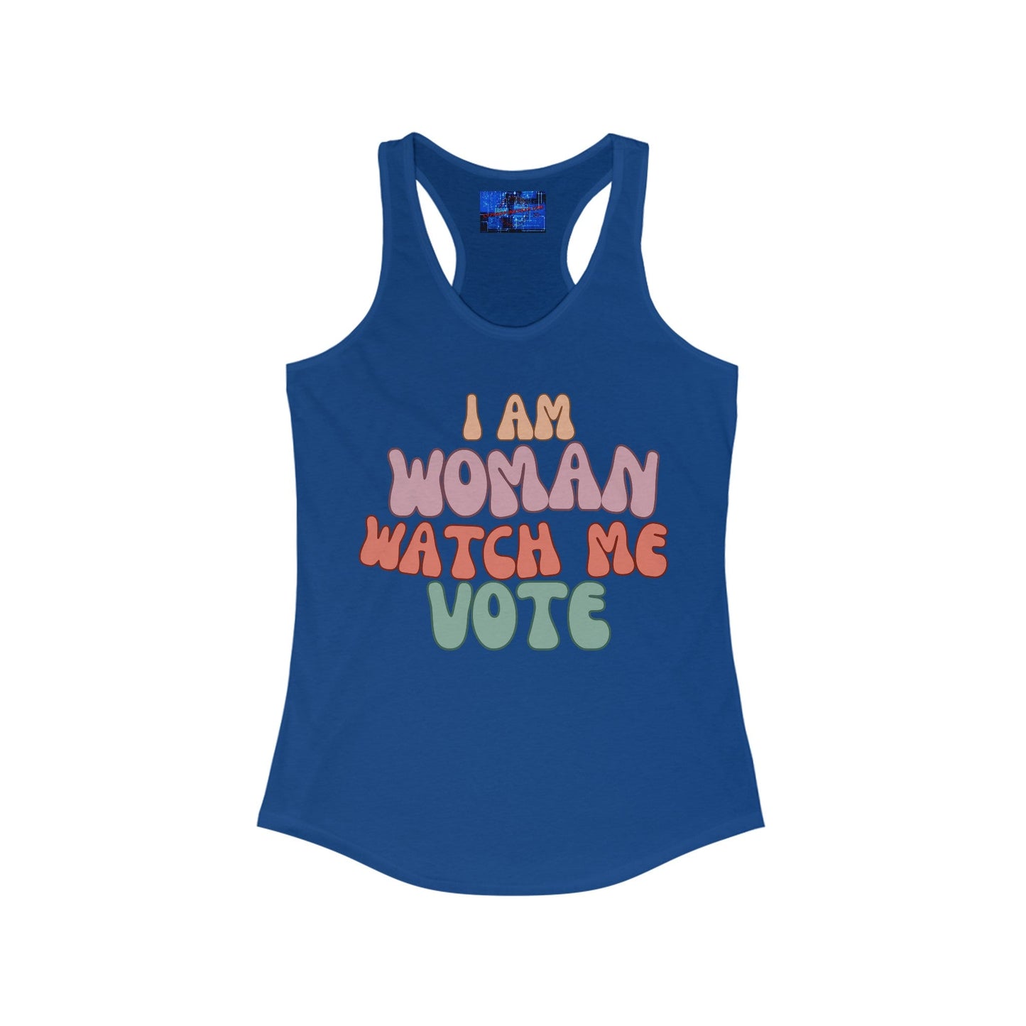 2 - sided I Am Woman Watch Me Vote Women's Racerback Tank Top by cypherpunkgear – cypherpunkgear.com | Cypherpunk Merch