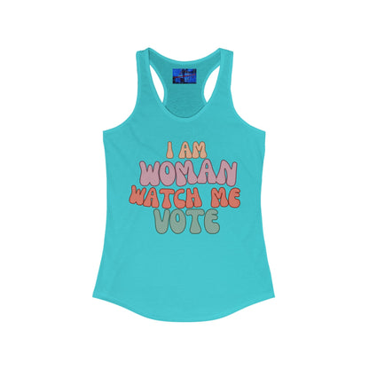 2 - sided I Am Woman Watch Me Vote Women's Racerback Tank Top by cypherpunkgear – cypherpunkgear.com | Cypherpunk Merch