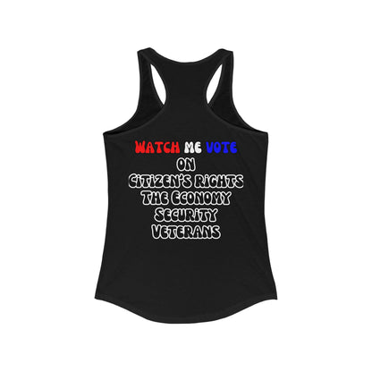 2 - sided I Am Woman Watch Me Vote Women's Racerback Tank Top by cypherpunkgear – cypherpunkgear.com | Cypherpunk Merch