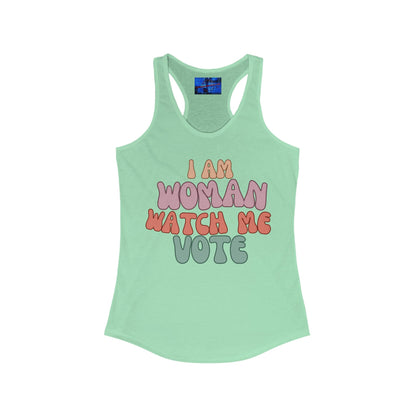 2 - sided I Am Woman Watch Me Vote Women's Racerback Tank Top by cypherpunkgear – cypherpunkgear.com | Cypherpunk Merch