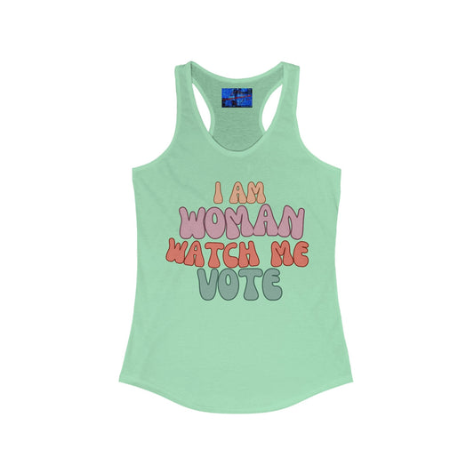 2 - sided I Am Woman Watch Me Vote Women's Racerback Tank Top by cypherpunkgear – cypherpunkgear.com | Cypherpunk Merch