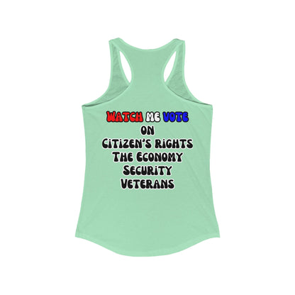 2 - sided I Am Woman Watch Me Vote Women's Racerback Tank Top by cypherpunkgear – cypherpunkgear.com | Cypherpunk Merch