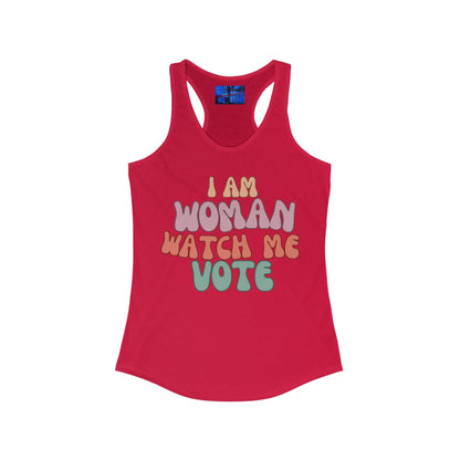 2 - sided I Am Woman Watch Me Vote Women's Racerback Tank Top by cypherpunkgear – cypherpunkgear.com | Cypherpunk Merch
