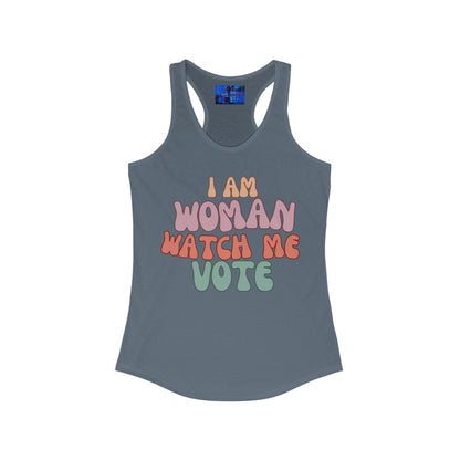 2 - sided I Am Woman Watch Me Vote Women's Racerback Tank Top by cypherpunkgear – cypherpunkgear.com | Cypherpunk Merch