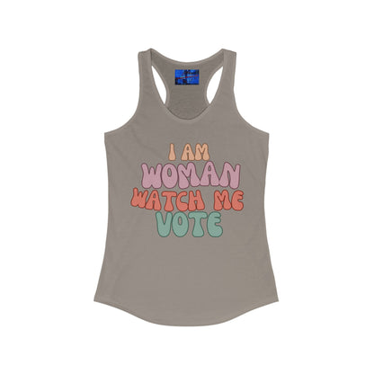 2 - sided I Am Woman Watch Me Vote Women's Racerback Tank Top by cypherpunkgear – cypherpunkgear.com | Cypherpunk Merch