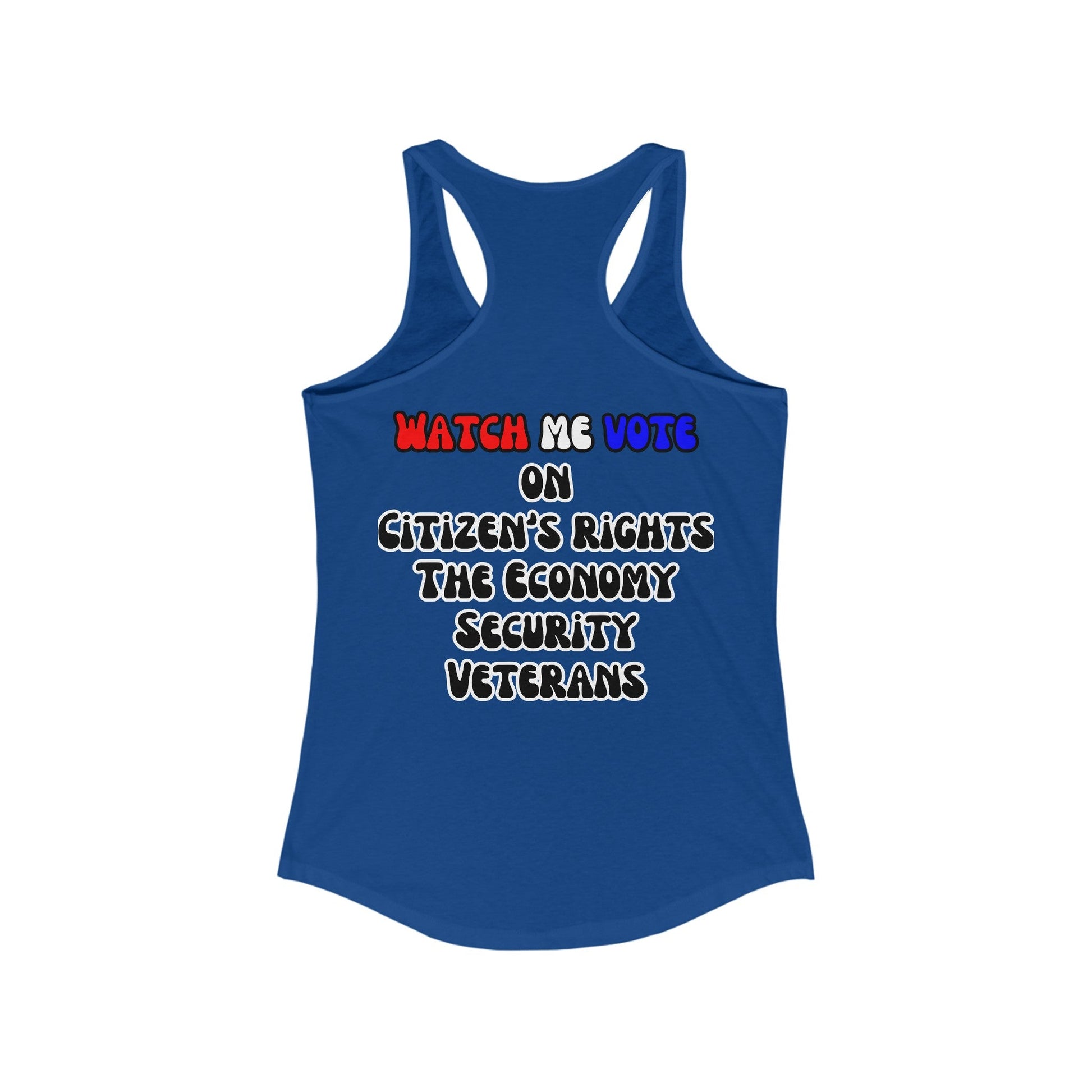 2 - sided I Am Woman Watch Me Vote Women's Racerback Tank Top by cypherpunkgear – cypherpunkgear.com | Cypherpunk Merch