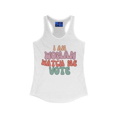 2 - sided I Am Woman Watch Me Vote Women's Racerback Tank Top by cypherpunkgear – cypherpunkgear.com | Cypherpunk Merch