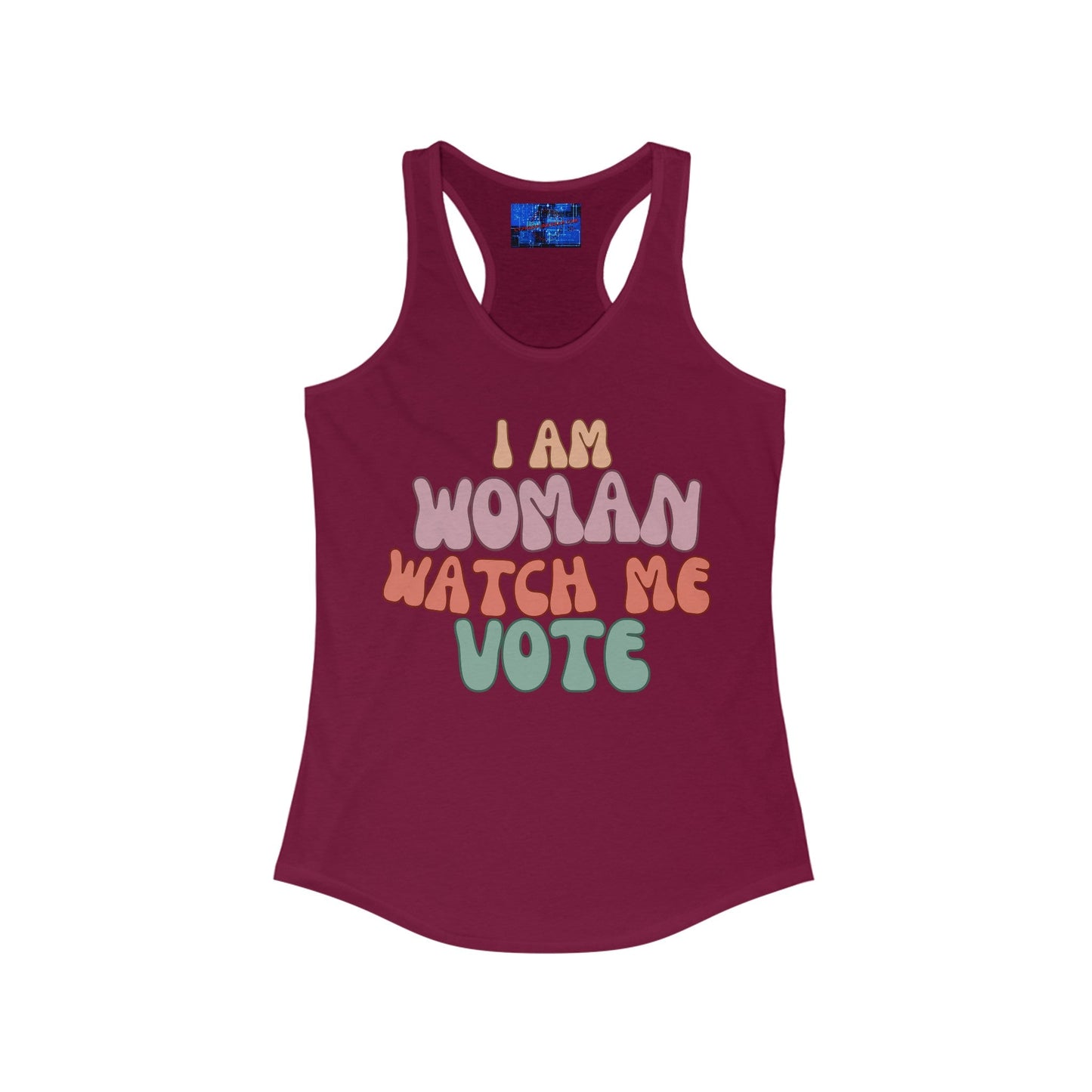 2 - sided I Am Woman Watch Me Vote Women's Racerback Tank Top by cypherpunkgear – cypherpunkgear.com | Cypherpunk Merch