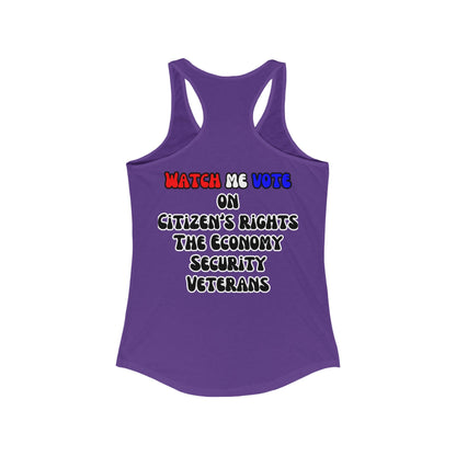 2 - sided I Am Woman Watch Me Vote Women's Racerback Tank Top by cypherpunkgear – cypherpunkgear.com | Cypherpunk Merch