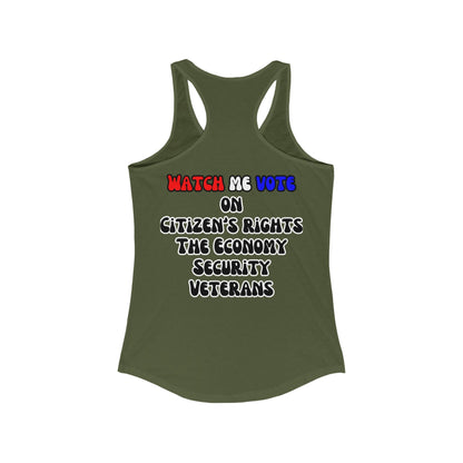 2 - sided I Am Woman Watch Me Vote Women's Racerback Tank Top by cypherpunkgear – cypherpunkgear.com | Cypherpunk Merch