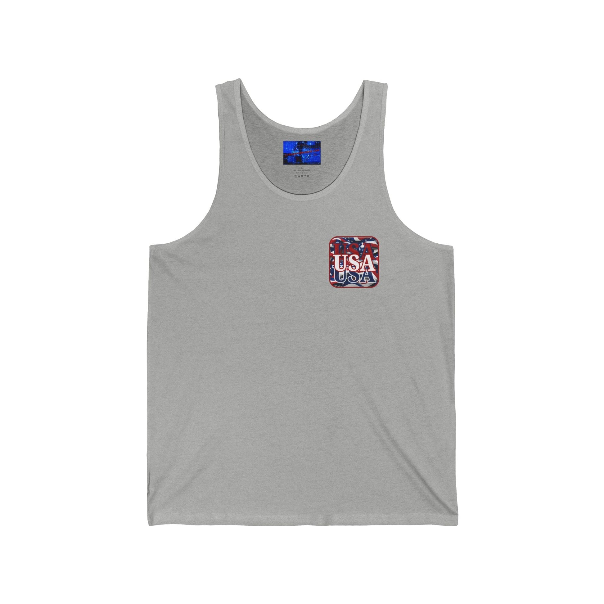 2 - sided Red WHITE and Blue USA Patriot Unisex Jersey Tank Top by cypherpunkgear – cypherpunkgear.com | Cypherpunk Merch