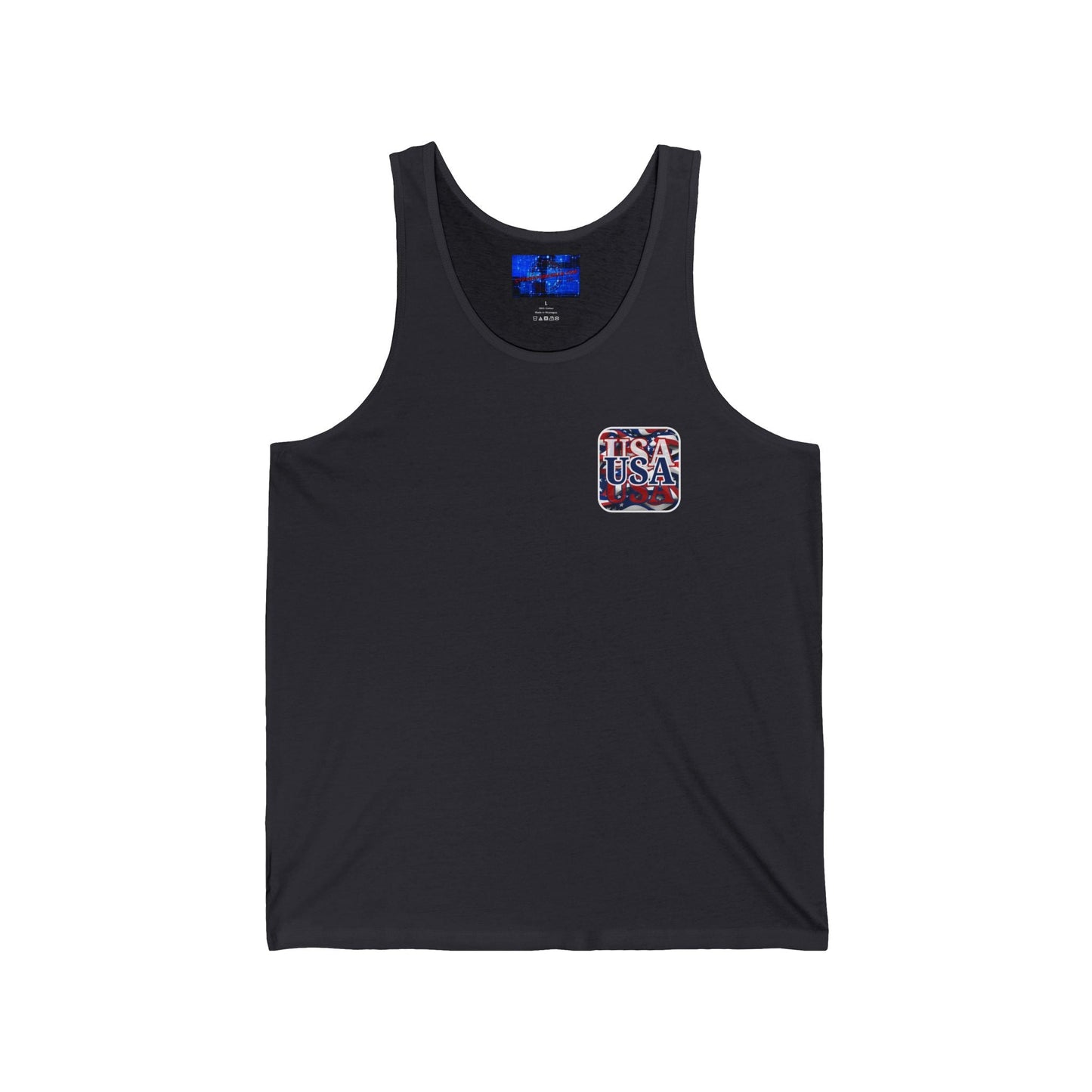2 - sided Red White and BLUE USA Patriot Unisex Jersey Tank Top by cypherpunkgear – cypherpunkgear.com | Cypherpunk Merch