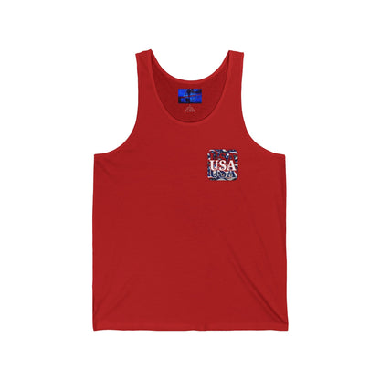 2 - sided Red WHITE and Blue USA Patriot Unisex Jersey Tank Top by cypherpunkgear – cypherpunkgear.com | Cypherpunk Merch