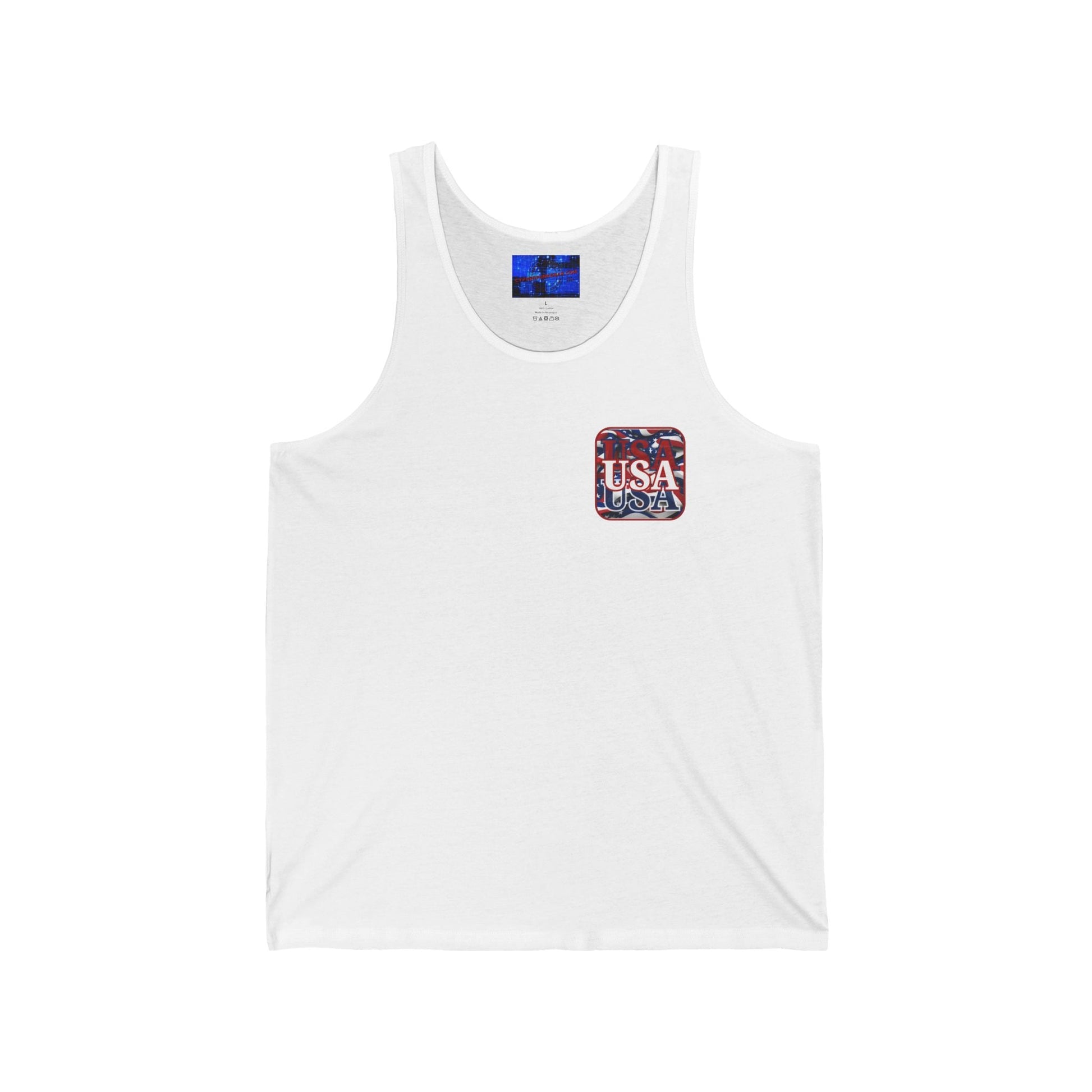 2 - sided Red WHITE and Blue USA Patriot Unisex Jersey Tank Top by cypherpunkgear – cypherpunkgear.com | Cypherpunk Merch