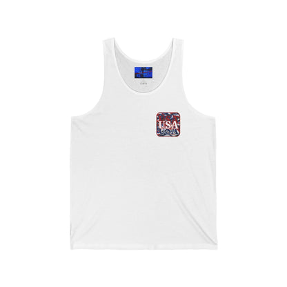2 - sided Red WHITE and Blue USA Patriot Unisex Jersey Tank Top by cypherpunkgear – cypherpunkgear.com | Cypherpunk Merch
