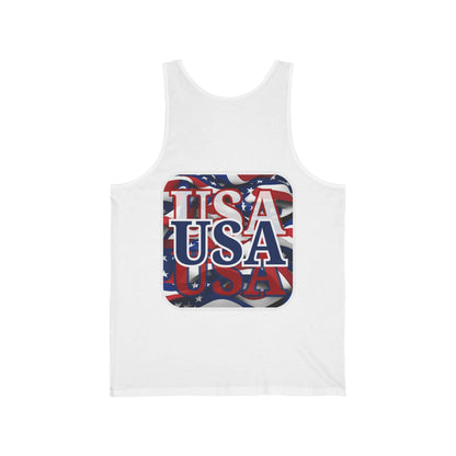 2 - sided Red White and BLUE USA Patriot Unisex Jersey Tank Top by cypherpunkgear – cypherpunkgear.com | Cypherpunk Merch