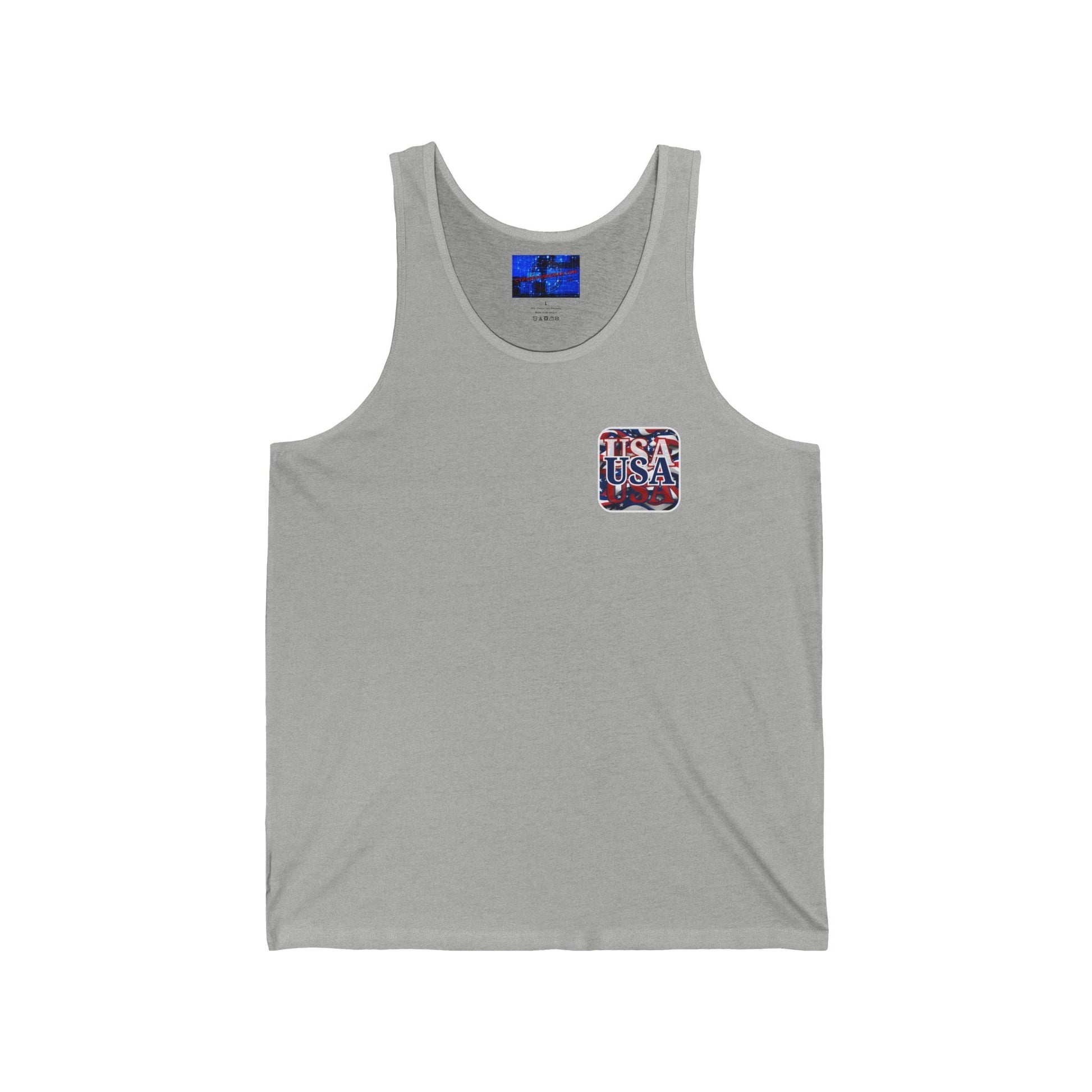 2 - sided Red White and BLUE USA Patriot Unisex Jersey Tank Top by cypherpunkgear – cypherpunkgear.com | Cypherpunk Merch