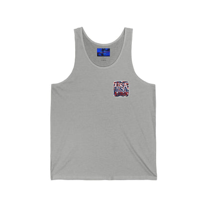 2 - sided Red White and BLUE USA Patriot Unisex Jersey Tank Top by cypherpunkgear – cypherpunkgear.com | Cypherpunk Merch