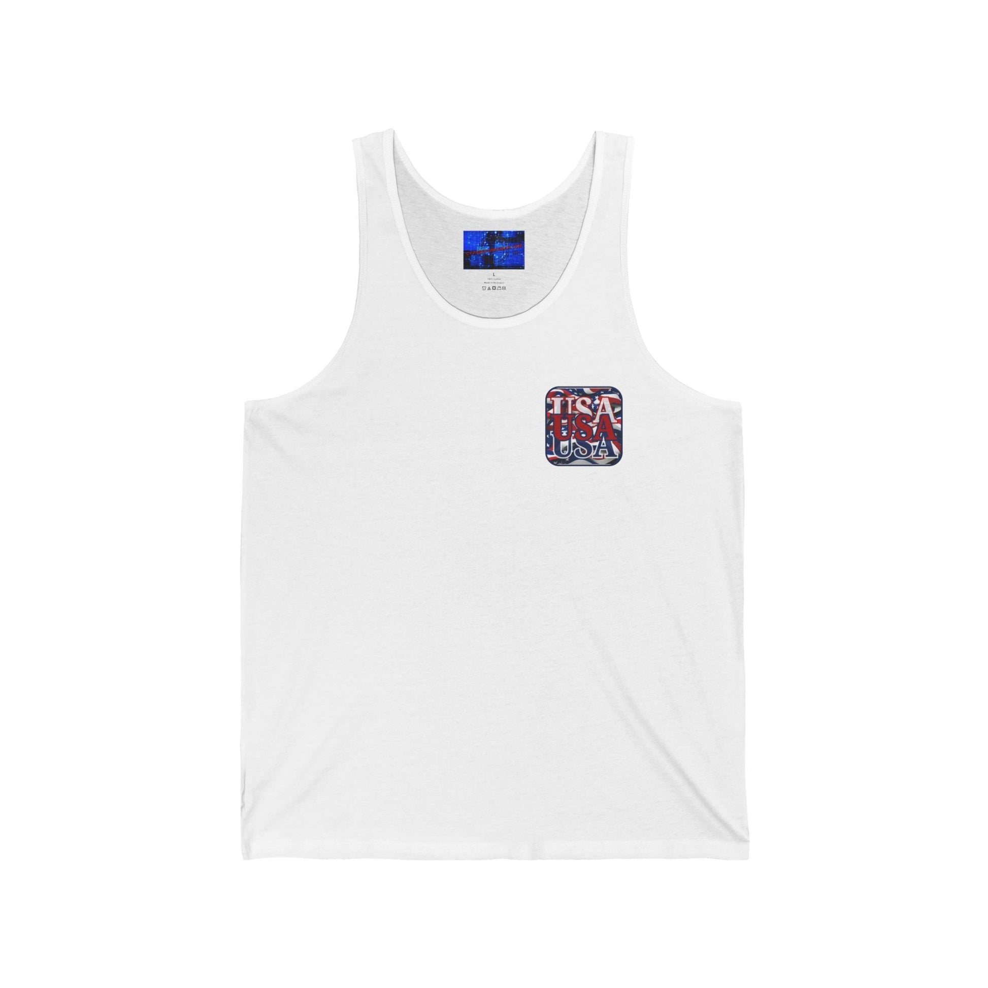 2 - sided RED White and Blue USA Patriot Unisex Jersey Tank Top by cypherpunkgear – cypherpunkgear.com | Cypherpunk Merch