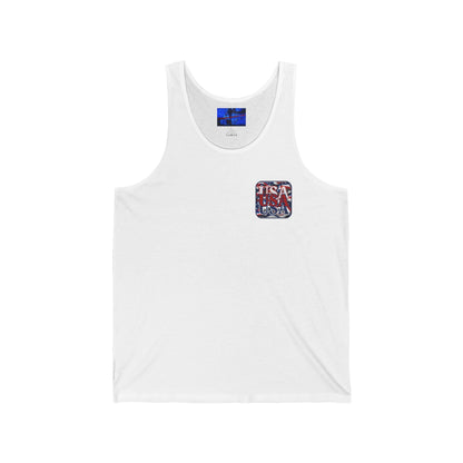 2 - sided RED White and Blue USA Patriot Unisex Jersey Tank Top by cypherpunkgear – cypherpunkgear.com | Cypherpunk Merch