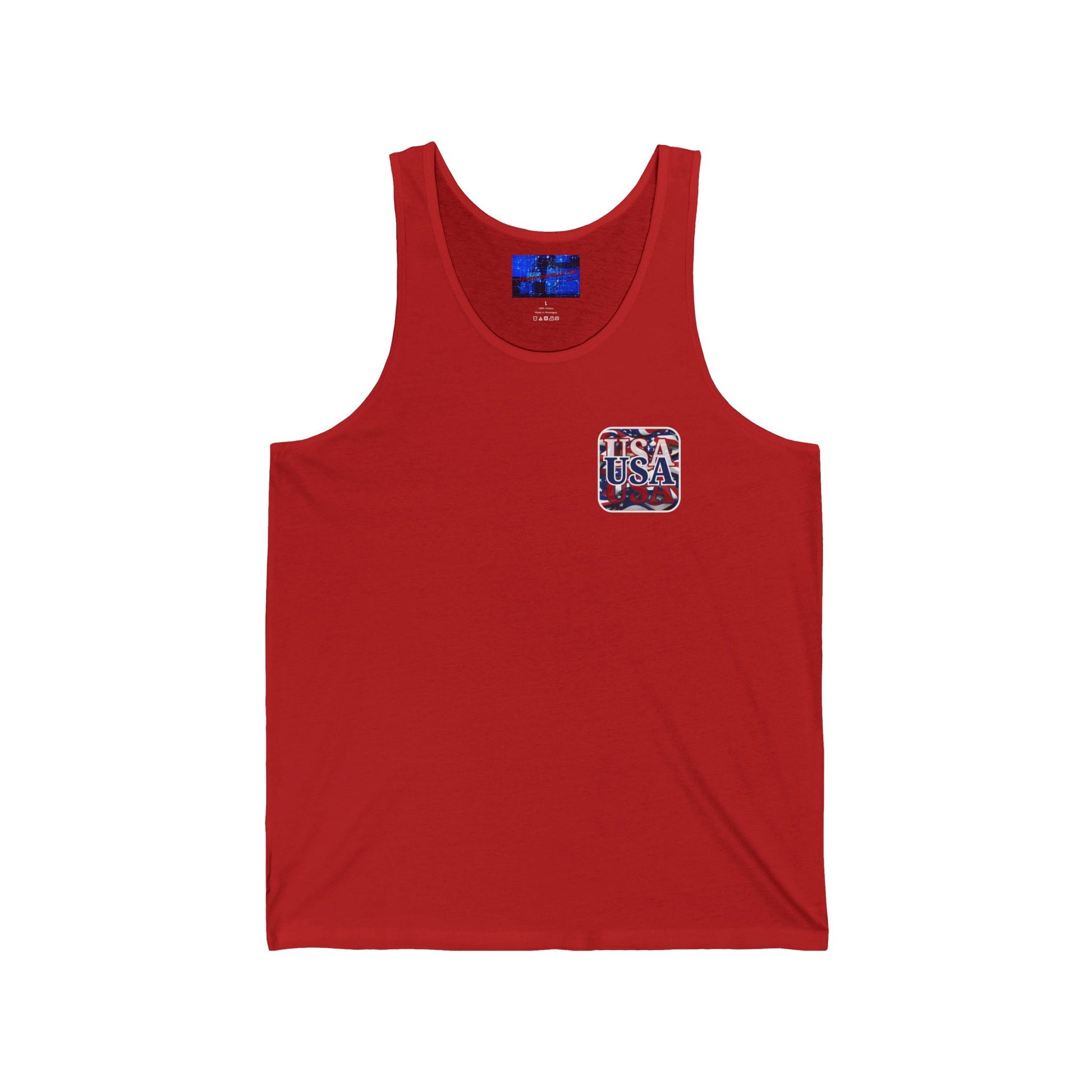2 - sided Red White and BLUE USA Patriot Unisex Jersey Tank Top by cypherpunkgear – cypherpunkgear.com | Cypherpunk Merch