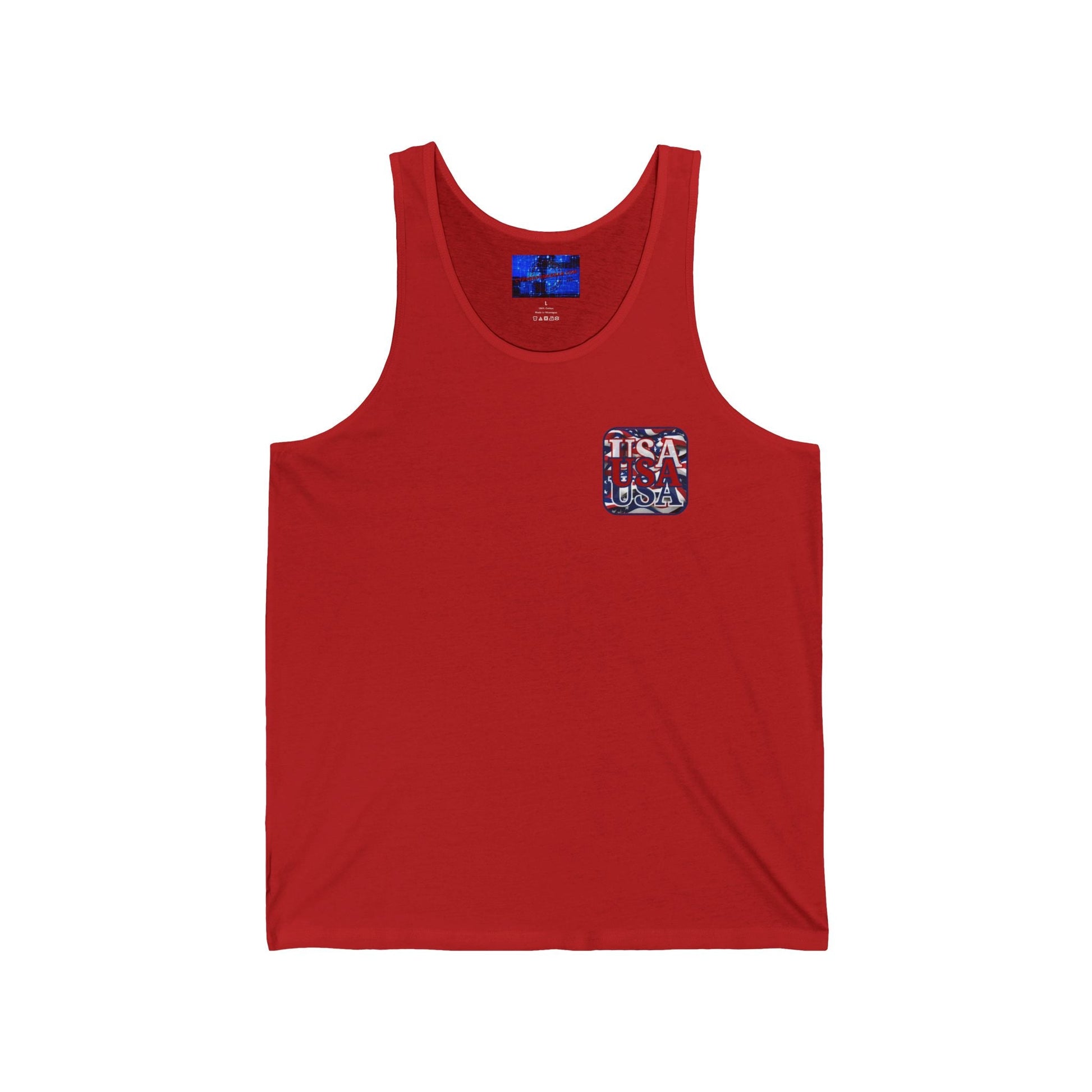 2 - sided RED White and Blue USA Patriot Unisex Jersey Tank Top by cypherpunkgear – cypherpunkgear.com | Cypherpunk Merch