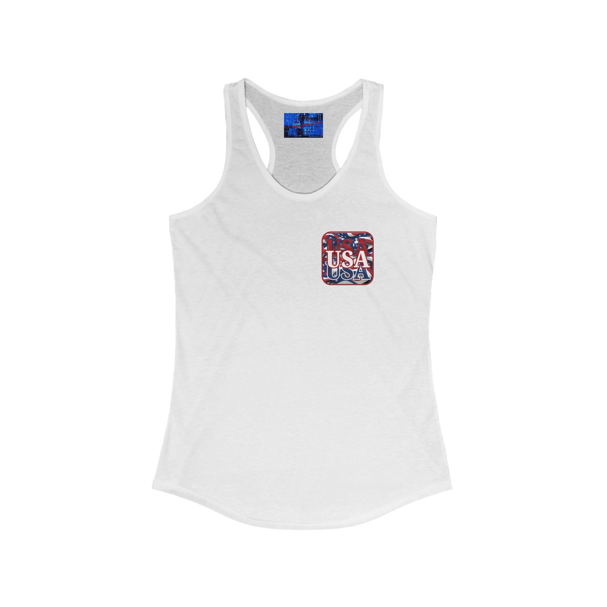 2 - sided Red WHITE and Blue USA Patriot Women's Racerback Tank Top by cypherpunkgear – cypherpunkgear.com | Cypherpunk Merch