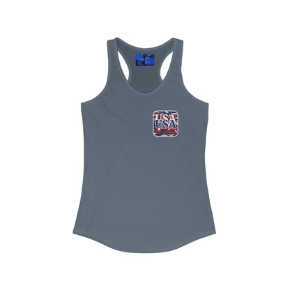 2 - sided Red White and BLUE USA Patriot Women's Racerback Tank Top by cypherpunkgear – cypherpunkgear.com | Cypherpunk Merch