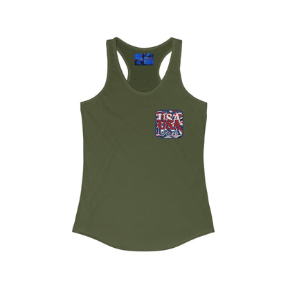 2 - sided RED White and Blue USA Patriot Women's Racerback Tank Top by cypherpunkgear – cypherpunkgear.com | Cypherpunk Merch