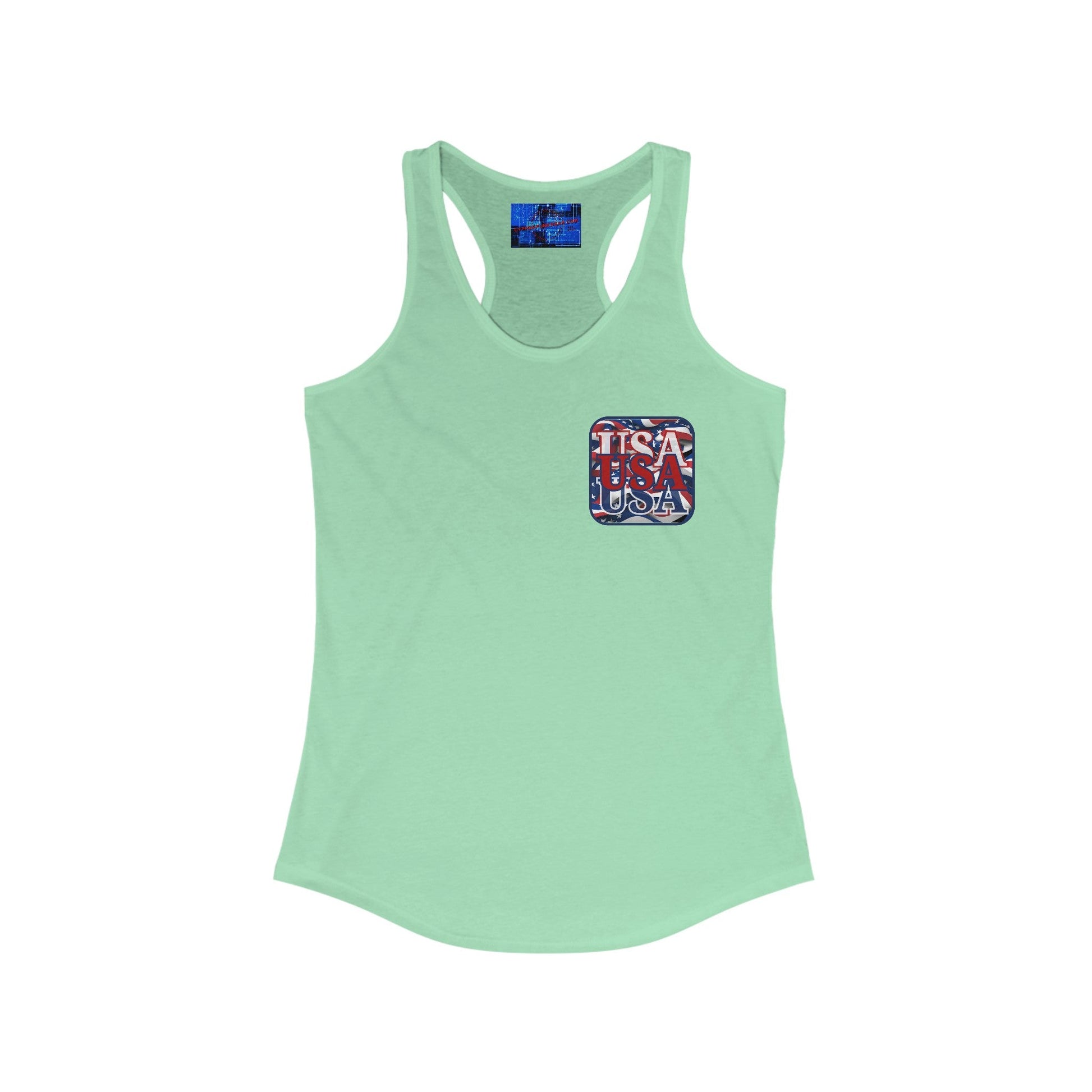 2 - sided RED White and Blue USA Patriot Women's Racerback Tank Top by cypherpunkgear – cypherpunkgear.com | Cypherpunk Merch