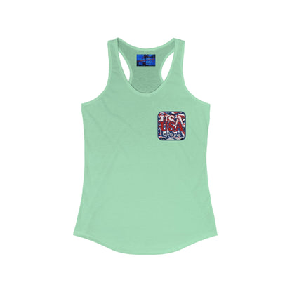 2 - sided RED White and Blue USA Patriot Women's Racerback Tank Top by cypherpunkgear – cypherpunkgear.com | Cypherpunk Merch