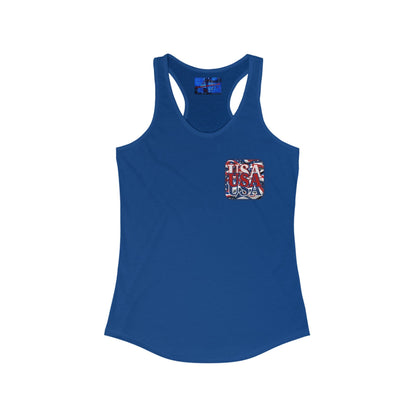 2 - sided RED White and Blue USA Patriot Women's Racerback Tank Top by cypherpunkgear – cypherpunkgear.com | Cypherpunk Merch