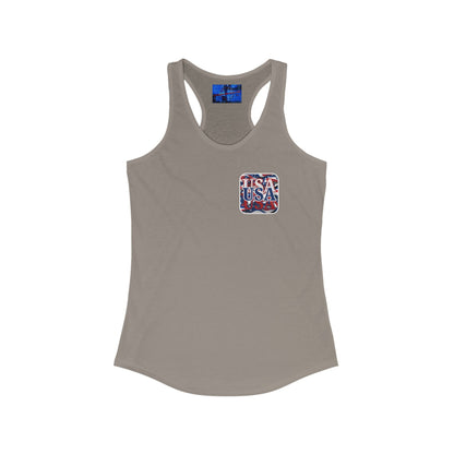 2 - sided Red White and BLUE USA Patriot Women's Racerback Tank Top by cypherpunkgear – cypherpunkgear.com | Cypherpunk Merch