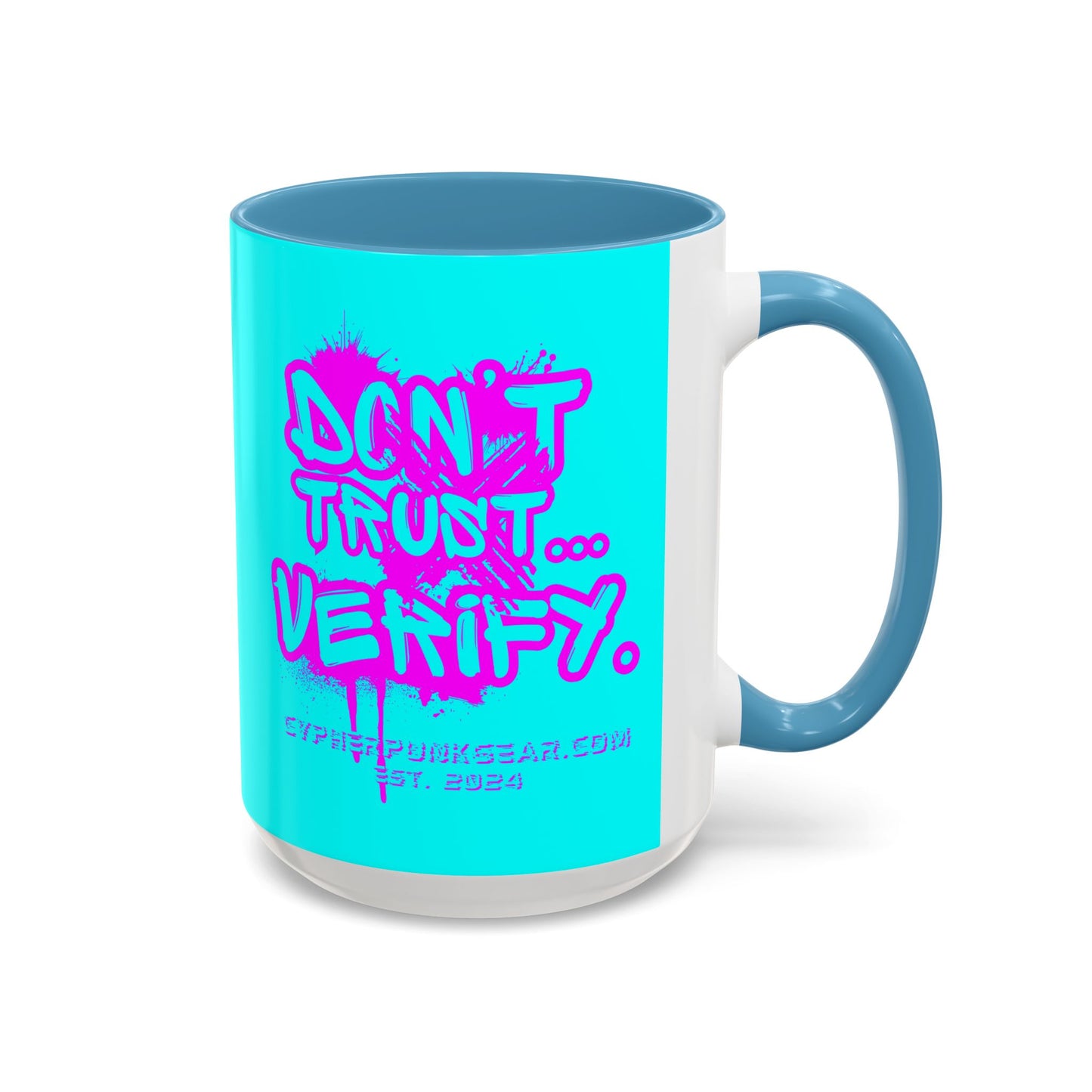 Don't Trust...Verify. Cyan Accent Mug by cypherpunkgear.com