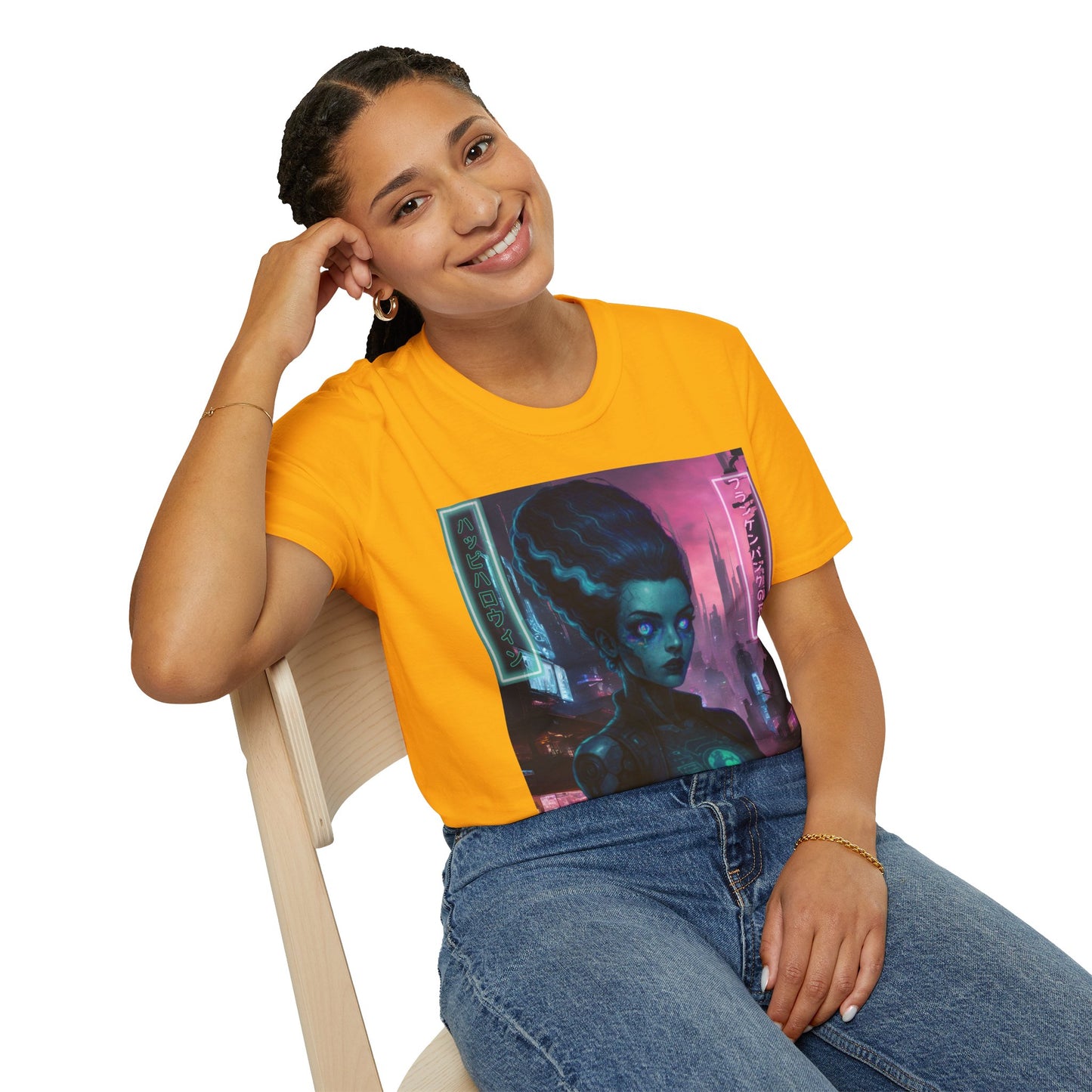 Neon Bride of Frankenstein Light colors Unisex T-Shirt by CreepyCrafts.boo