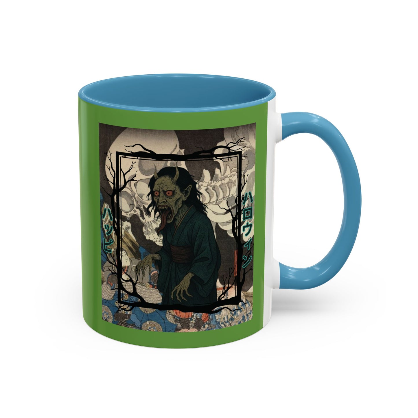 Yōkai Happy Halloween Green Accent Mug by CreepyCrafts.boo