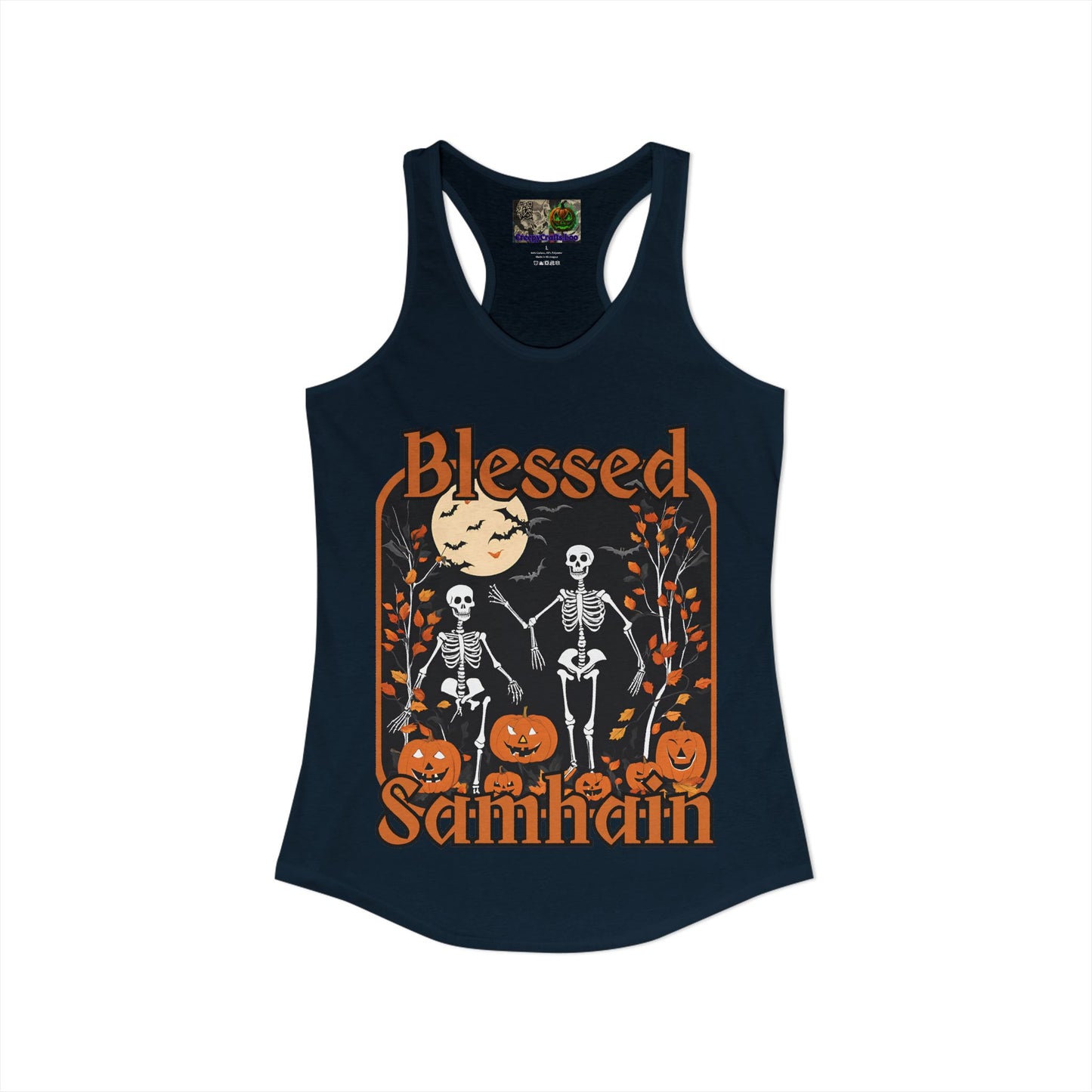 Spooktacular Skeletons of Samhain Women's Racerback Tank Top by CreepyCrafts.boo