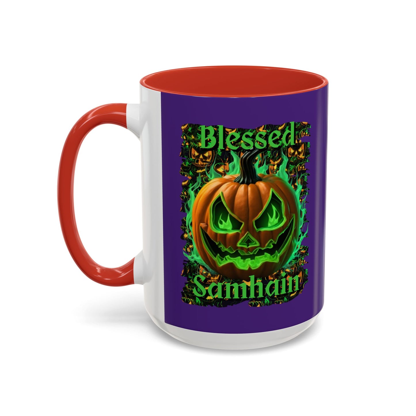 Blessed Samhain Green Jack Purple Accent Mug by CreepyCrafts.boo