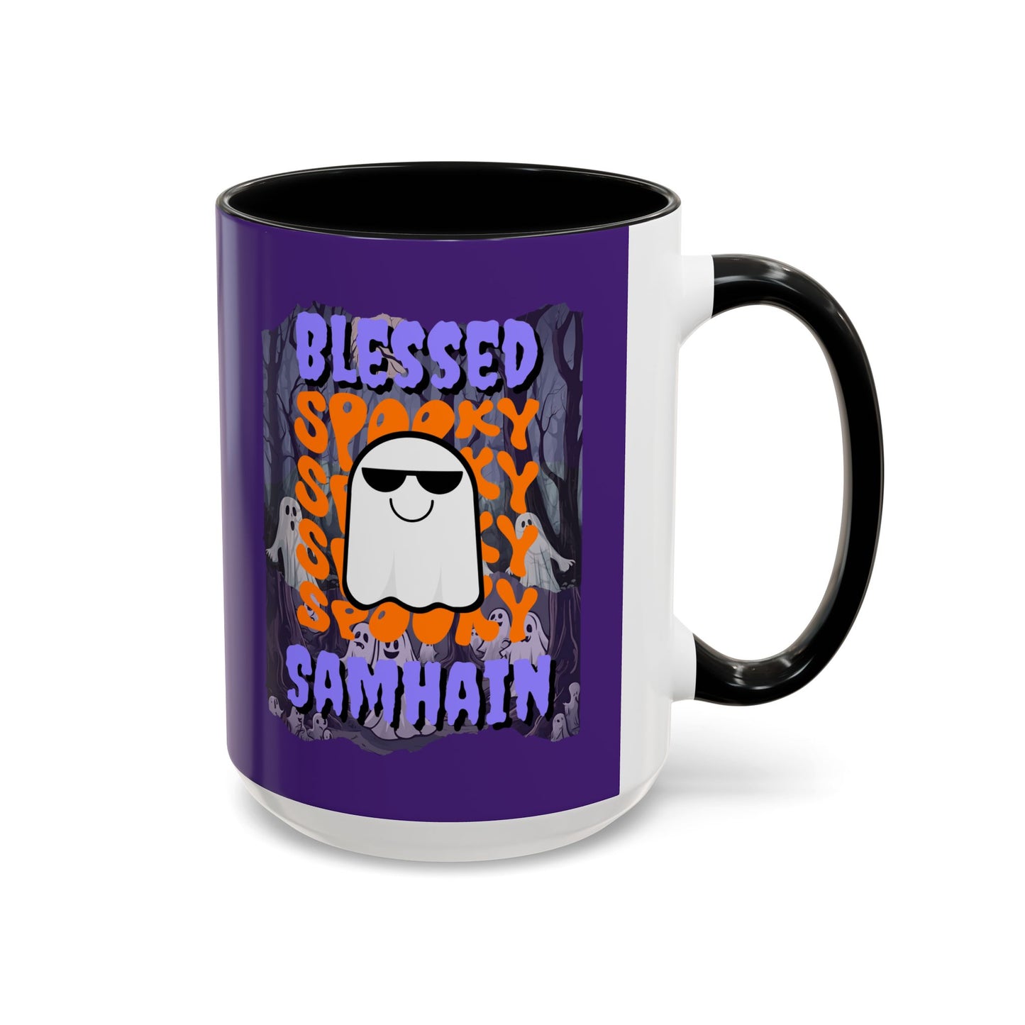 Spooky Blessed Samhain Ghost Purple font Accent Mug by CreepyCrafts.boo