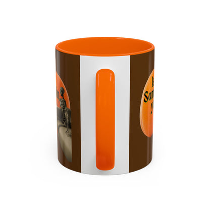 Is It Samhain Yet? Skeleton's Giant Pumpkin Brown Accent Mug by CreepyCrafts.boo