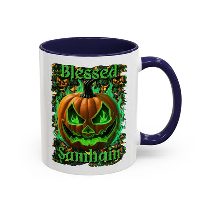 Blessed Samhain Green Jack White Accent Mug by CreepyCrafts.boo
