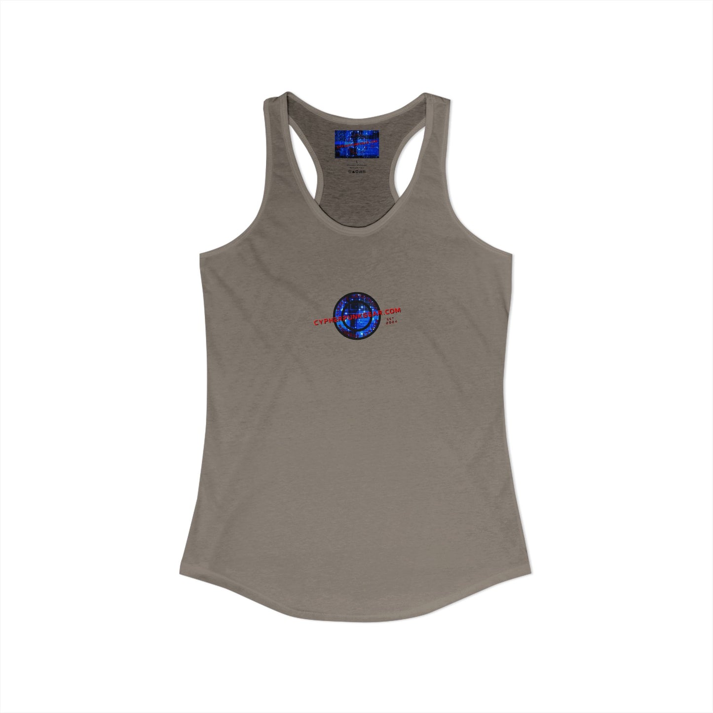 2-sided, cypherpunkgear.com Logo & Cityscape Women's Racerback Tank Top by cypherpunkgear.com