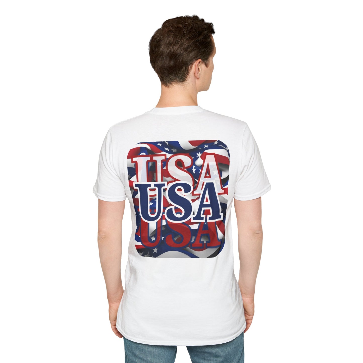 2-sided Red White and BLUE USA Patriot Light colors Unisex T-Shirt by cypherpunkgear.com